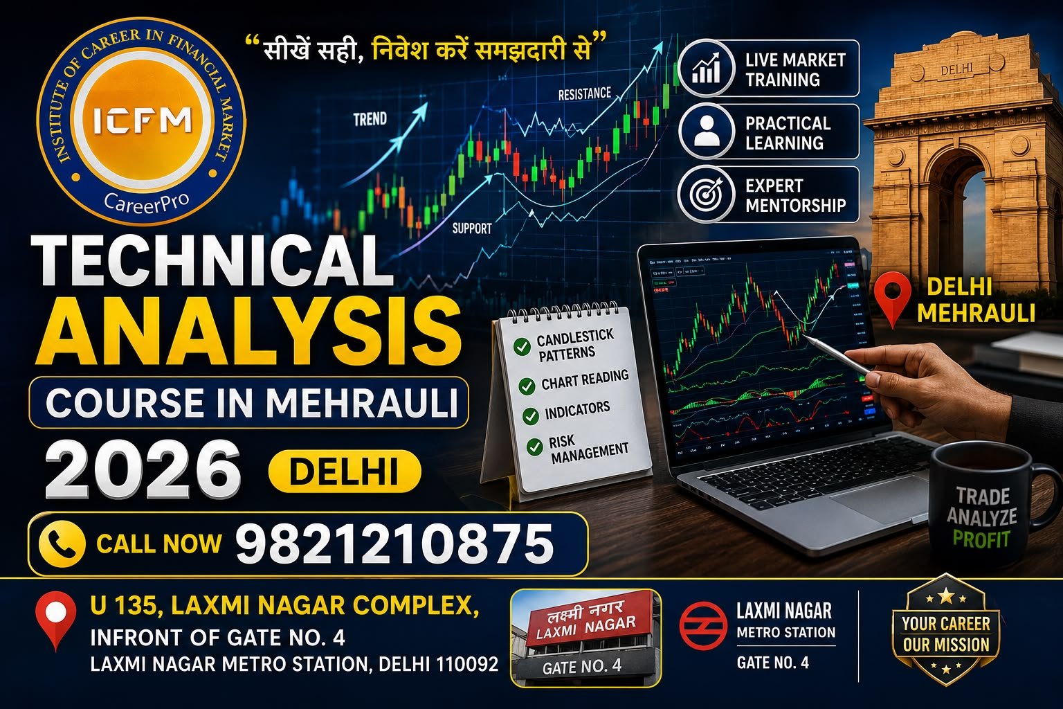 Technical Analysis Course in Mehrauli by ICFM India for stock market trading training